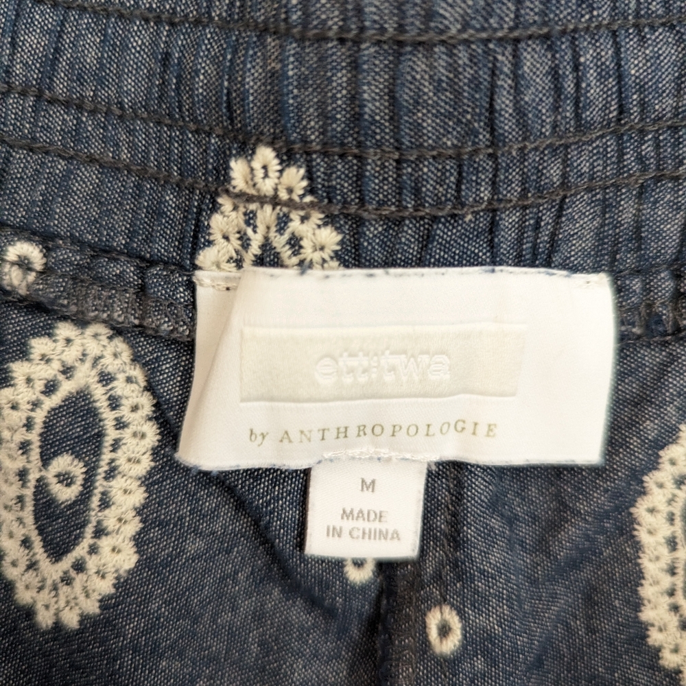 Ettitwa by Anthropologie Paisley Eyelet Chambray Shorts Size Medium/Large - Picture 6 of 6